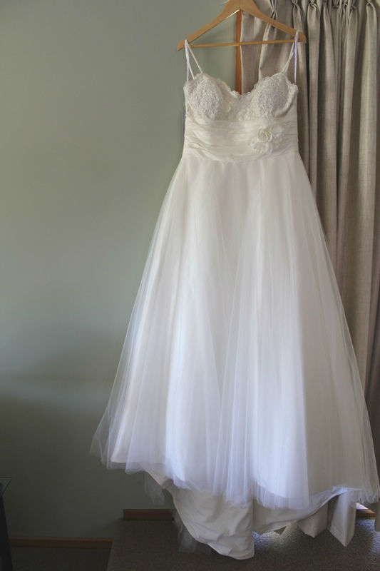 NEVER WORN Vintage inspired A-line Wedding Gown with French lace bodice detail