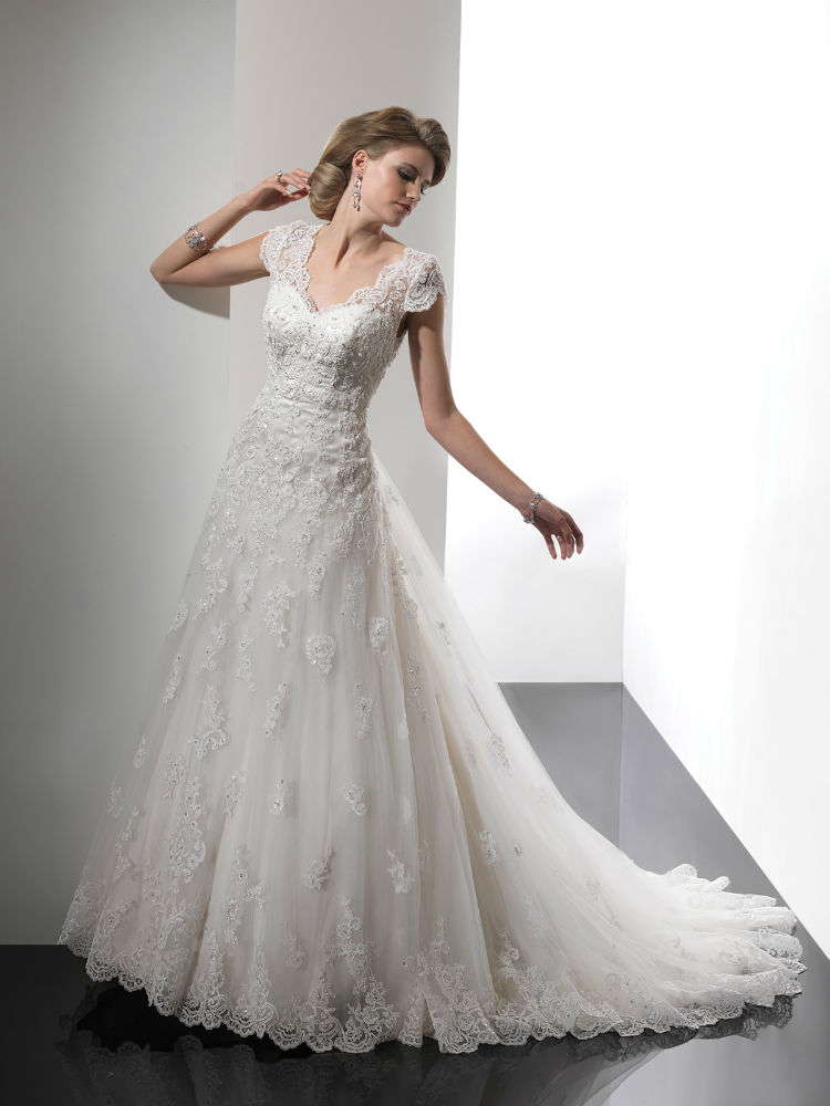 Vintage style lace gown with sleeves by Sottero & Midgley – style name “Shanna”