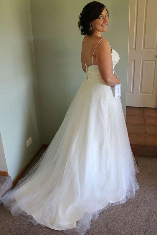 NEVER WORN Vintage inspired A-line Wedding Gown with French lace bodice detail