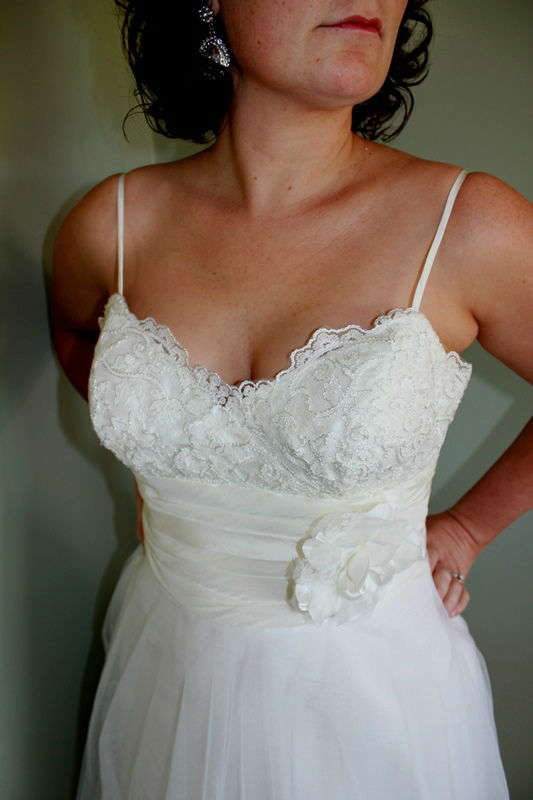 NEVER WORN Vintage inspired A-line Wedding Gown with French lace bodice detail