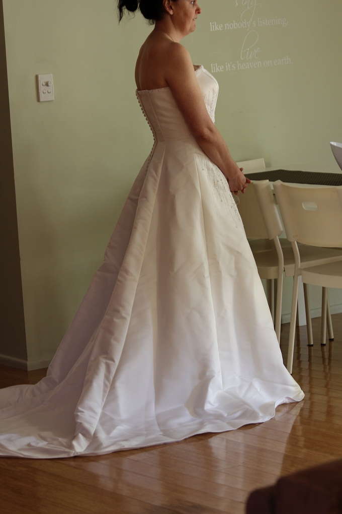 Ivory Strapless dress with crystal beading detail