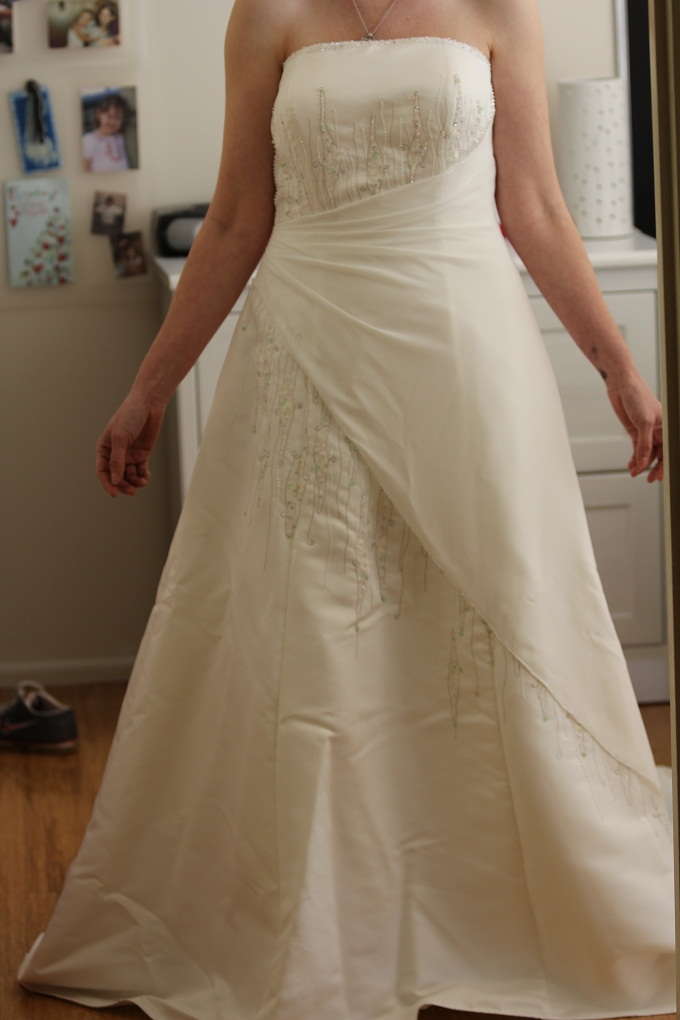 Ivory Strapless dress with crystal beading detail