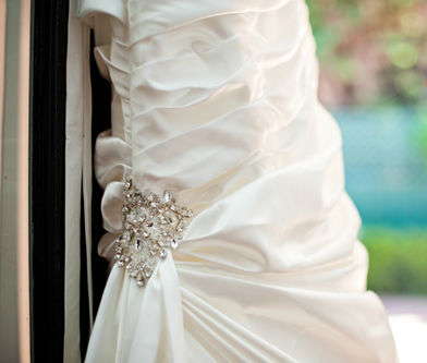ONE OFF designer gown sweetheart with crystal strap one shoulder