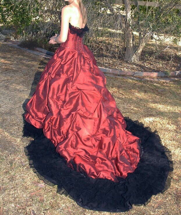 Red Justin Alexander ball gown wedding dress