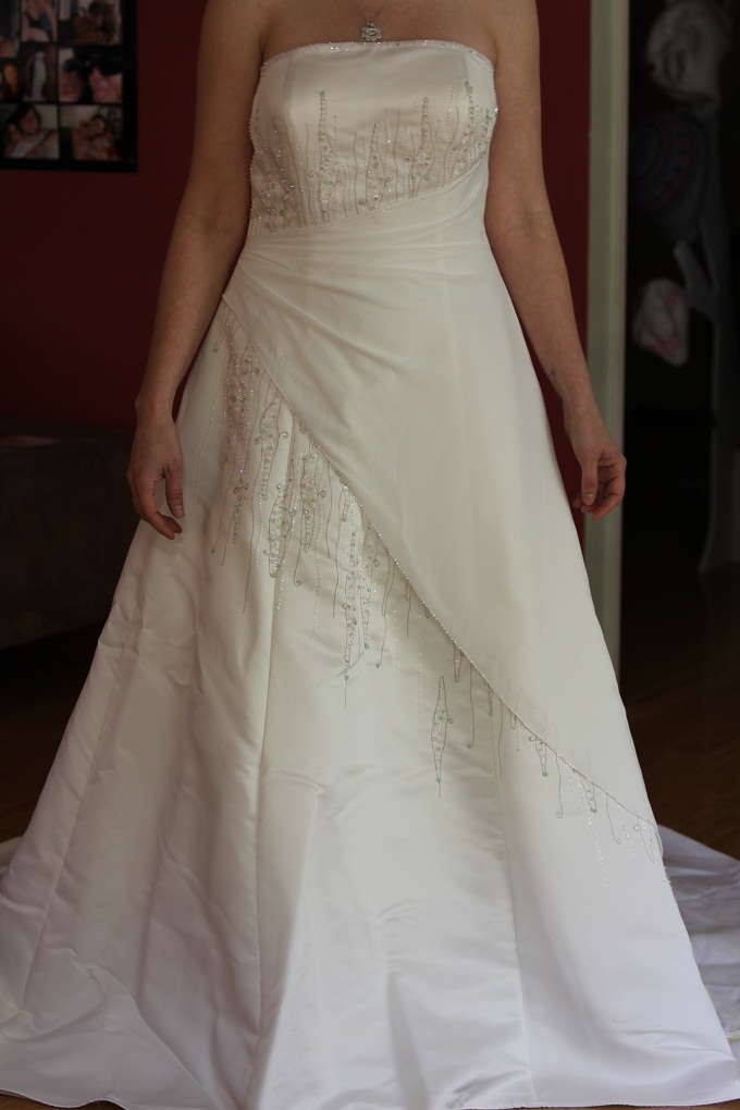 Ivory Strapless dress with crystal beading detail