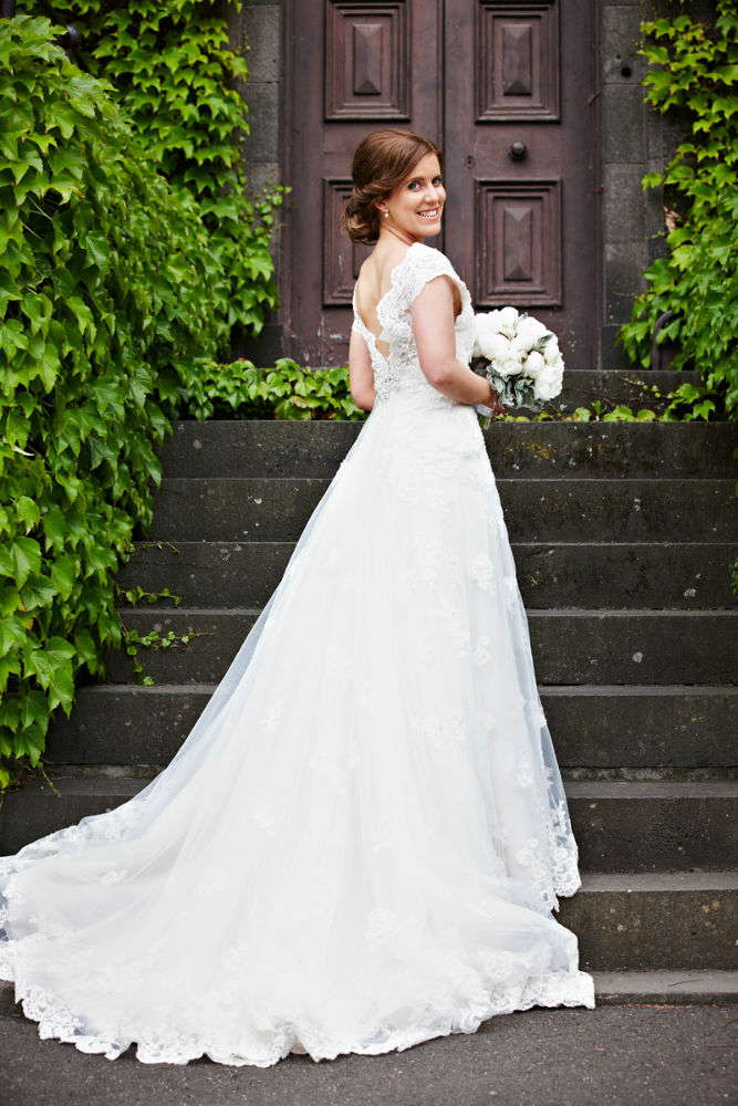 Vintage style lace gown with sleeves by Sottero & Midgley – style name “Shanna”