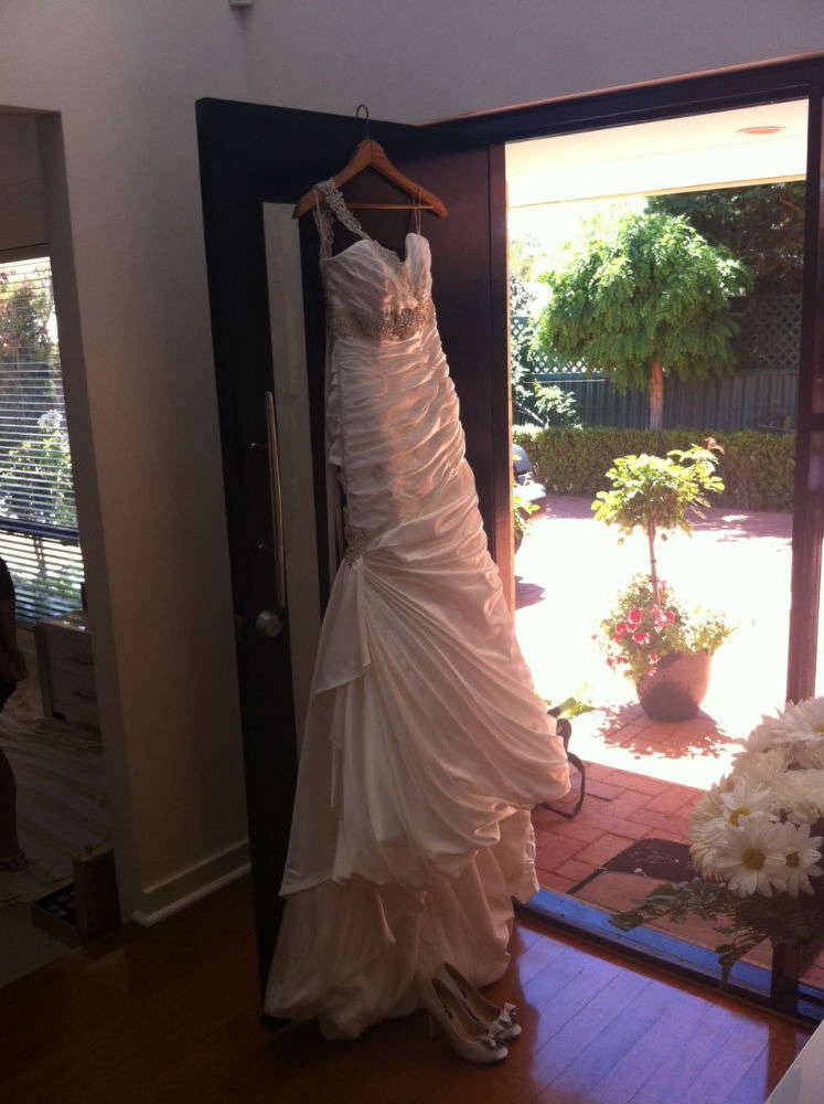 ONE OFF designer gown sweetheart with crystal strap one shoulder