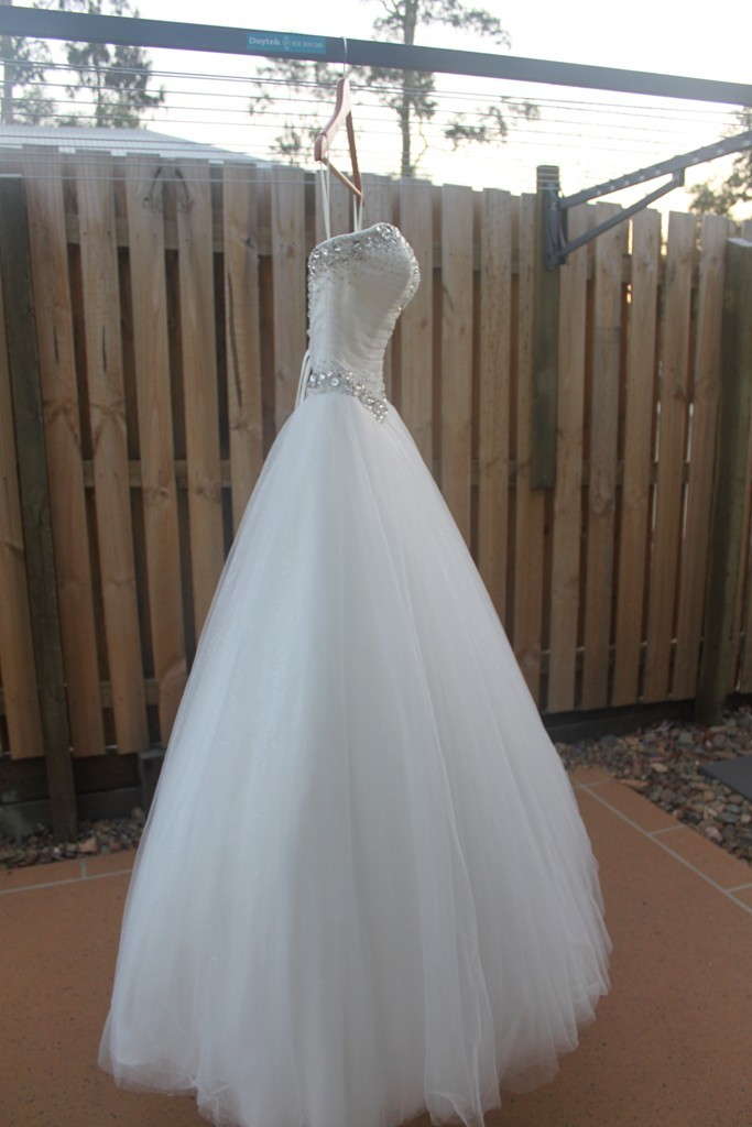 Elegant & Modern White Princess Wedding Gown for sale